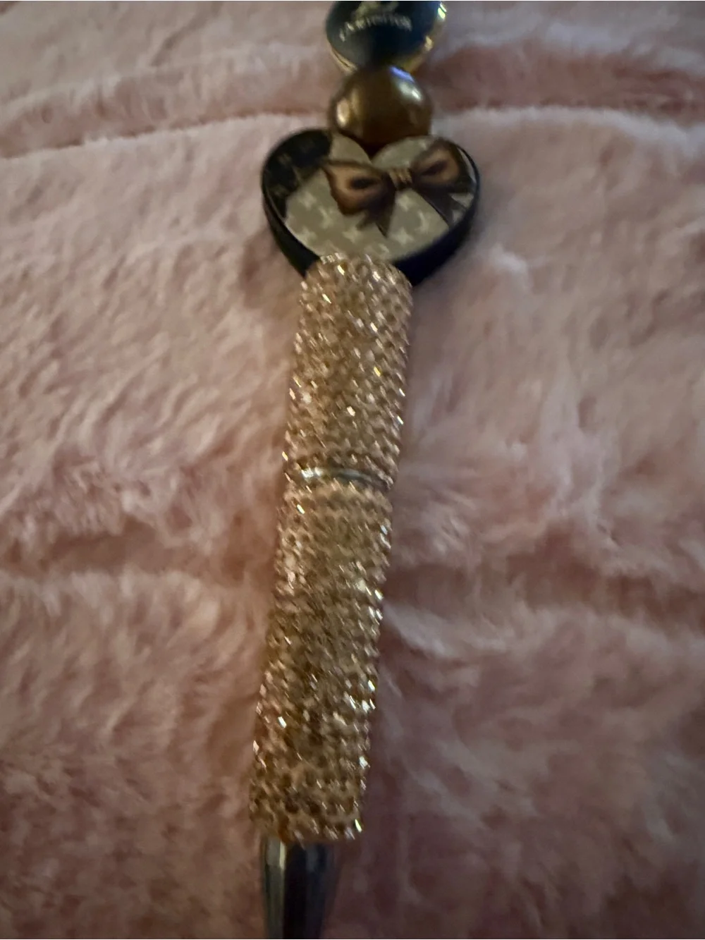 Louis Vuitton Gold and Navy Crystal Heart Charm Phone Case Accessory